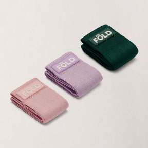 Pilates Resistance Bands Bundle - Rose Pink, Thistle Purple, Forest Green with FÔLD branding