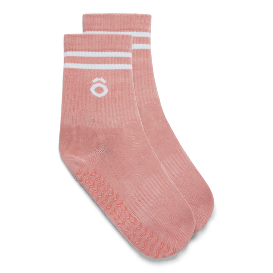 ÔWEAR Crew Sporty Stripes Pilates Grip Socks - Rose Pink