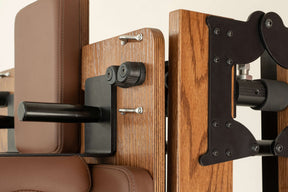 Original FÔLD Reformer with Easi-Fold™ in Chocolate, folded upright
