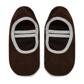Pair of brown socks with gray sole on a white background