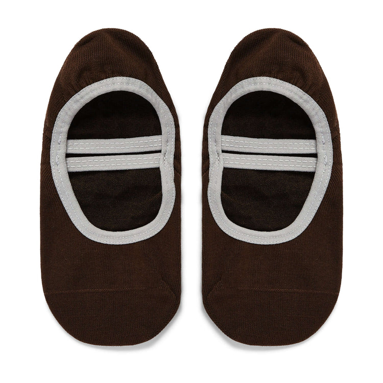 Pair of brown socks with gray sole on a white background