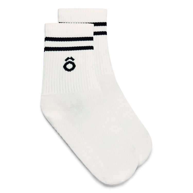White socks with black stripes on a white background