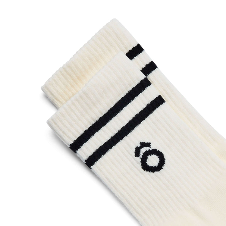 Crew Sporty Stripes Pilates Grip Socks - White close-up of soft cotton design with black stripes