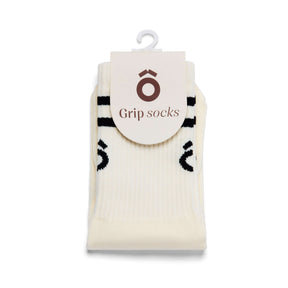 Crew Sporty Stripes Pilates Grip Socks - White with packaging, designed for non-slip performance during workouts.