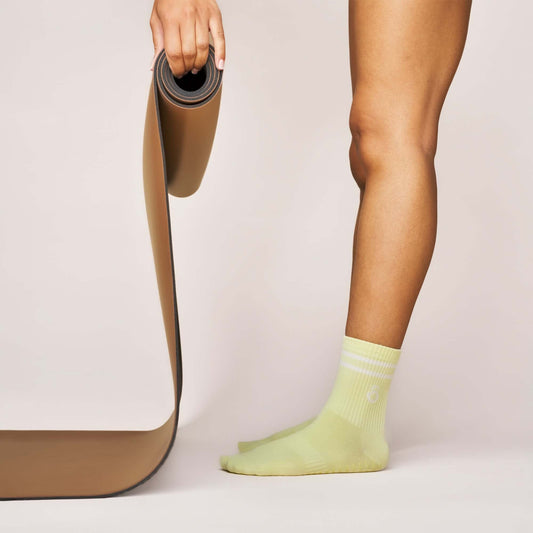 ÔWEAR Crew Sporty Stripes Pilates Grip Socks in Lime, view 2