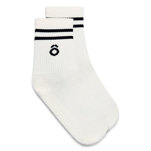 ÔWEAR Crew Sporty Stripes Pilates Grip Socks - White