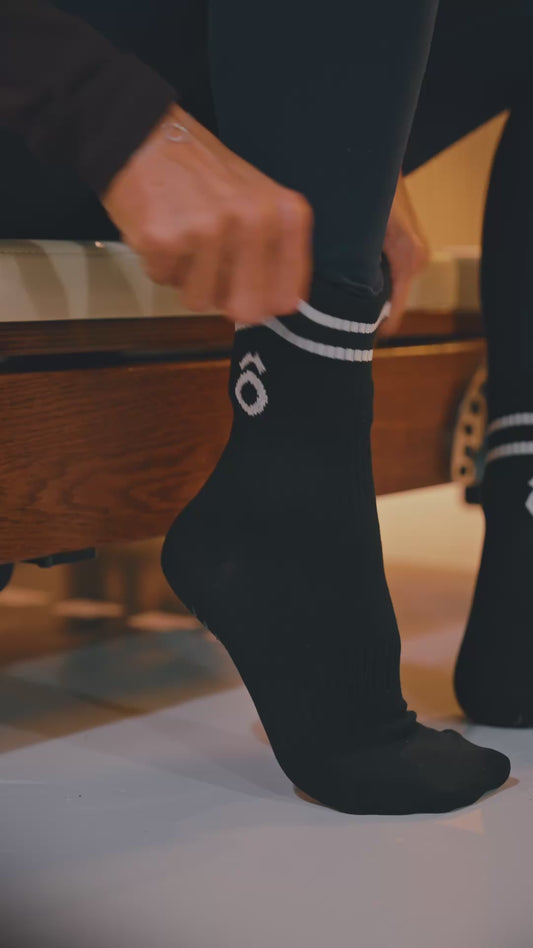 ÔWEAR Crew Sporty Stripes Pilates Grip Socks - Black